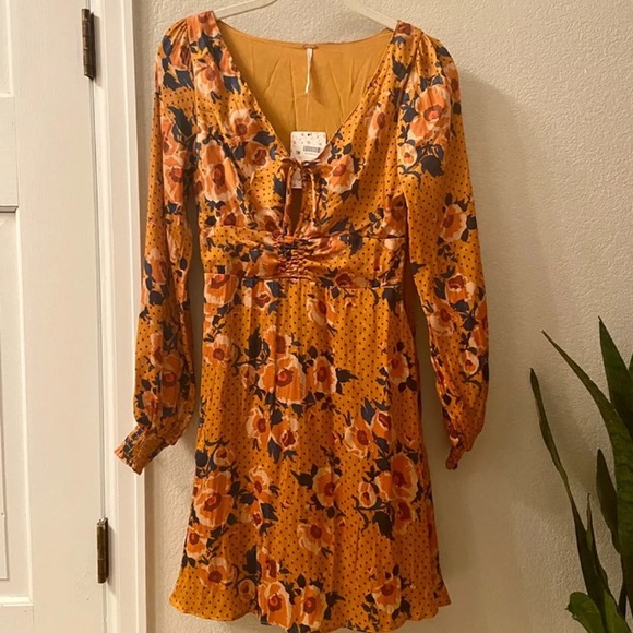 NWT Free People Morning Light Golden Mini Dress - Picture 3 of 8